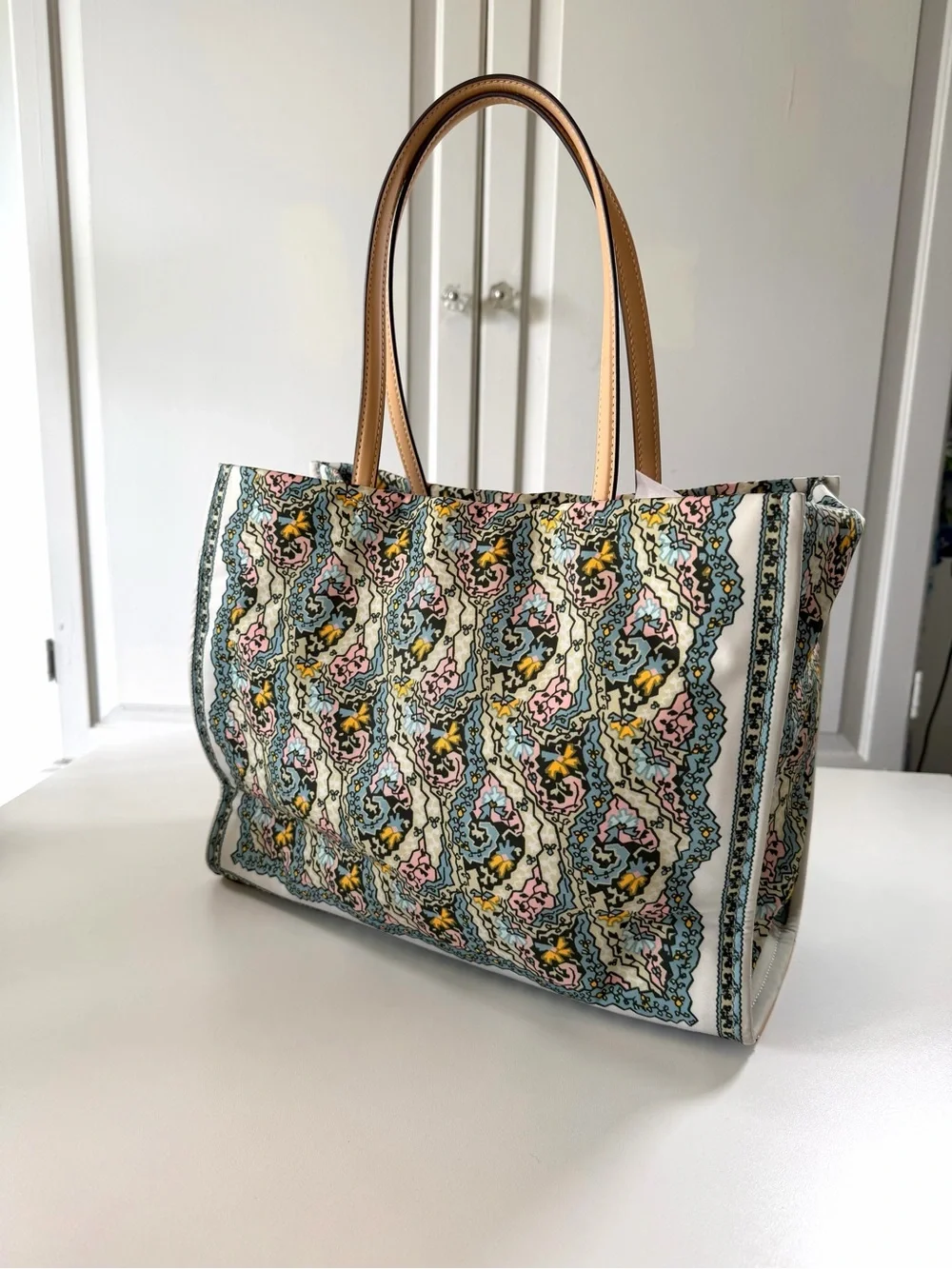 Tory Burch Ella Printed Tote Blue Dream Paisley Floral Paisley